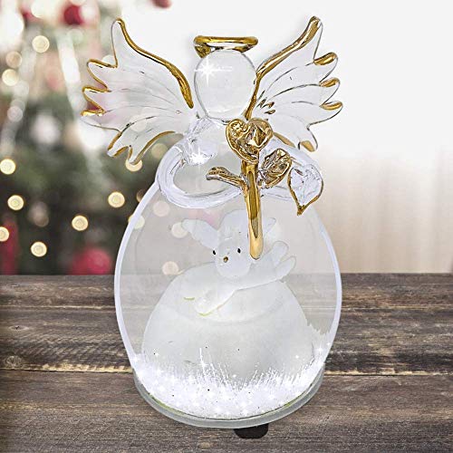 Memorial Angel Lighted LED Decoration with Rose and Dove – Light Up Color Changing Sympathy Gift