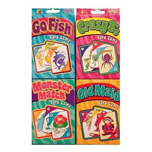 Childrens Card Games: Old Maid, Go Fish, Crazy 8S & Monster Match (4 Decks)