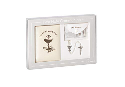 Roman – Deluxe Communion Girl Book and Accessories, 5pc Set, Padded Pearlized Cover, First Communion Collection, 6.75″ H, Religious Gift, Faith, Durable