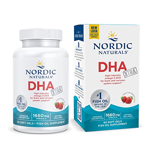 Nordic Naturals DHA Xtra, Strawberry – 60 Soft Gels – 1660 mg Omega-3 – High-Intensity DHA Formula for Brain & Nervous System Support – Non-GMO – 30 Servings