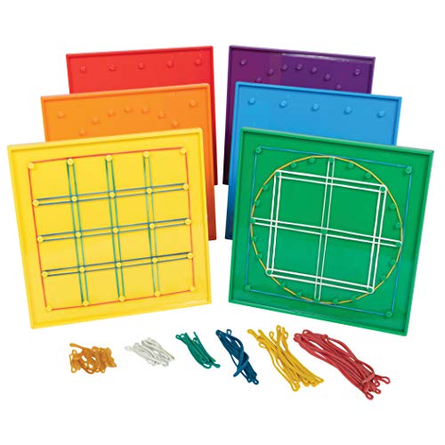 edxeducation Double-Sided Geoboards – 5 x 5 Grid/24 Pin Circular Array – Set of 6 – Includes Rubber Bands – Ideal for Ages 5+ – Geometry Math Manipulative – Teach Angles and Symmetry