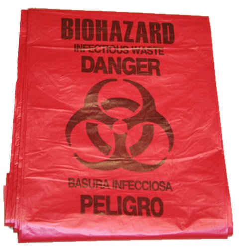 5 gallon Red Biohazard Bags – Red Trash Liner With Hazard Symbol For Infectious Waste – Disposable Hazardous Trash Can Liners for Hospitals, Doctors, Labs, Vets, and more. First Voice (Pack of 10),BHAZ01