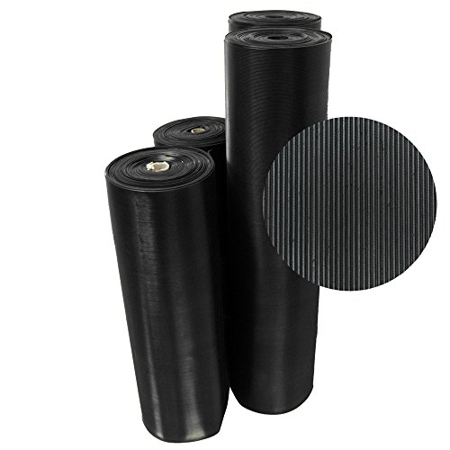 Rubber-Cal 03_168_W_FR_15 Fine Rib Corrugated Rubber Mats, 1/8″ Thick x 4′ x 15′ Runners, Black