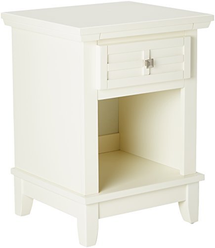 Home Styles Arts and Crafts White Nightstand with Drawer, Pull-out Tray, and a Recessed Storage