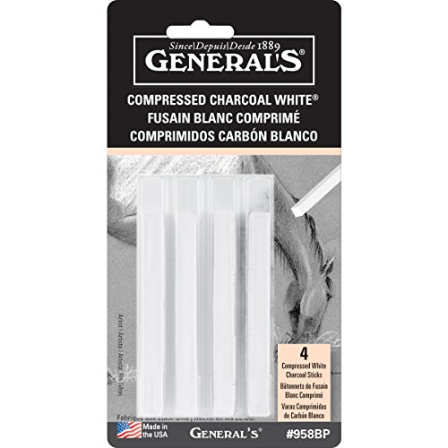 General Pencil 958BP WHT COMPRESED Charcoal EX.Smooth MED4PK, 1 Count (Pack of 1), White