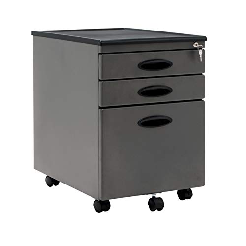 Calico Designs Metal Full Extension, Locking, 3-Drawer Mobile File Cabinet Assembled (Except Casters) for Legal or Letter Files with Supply Organizer Tray in Pewter