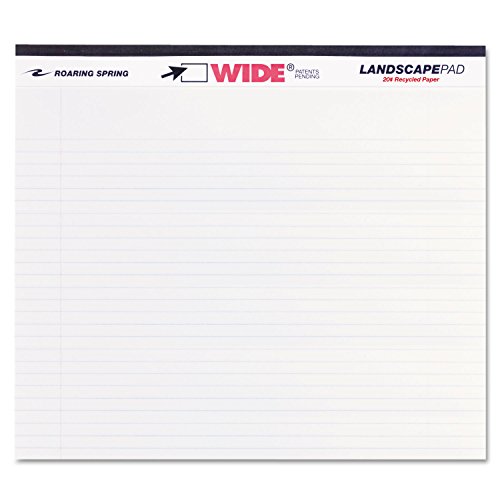 Roaring Spring 74500 WIDE Landscape Format Writing Pad, College Ruled, 11 x 9 1/2, White, 40 Sheets