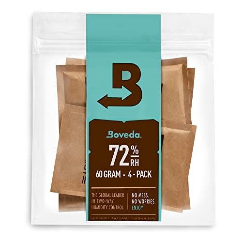 Boveda 72% Two-Way Humidity Control Packs For Wood Humidifier Boxes & Challenging Conditions – Size 60 – 4 Pack – Moisture Absorbers – Humidifier Packs – Hydration Packets in Resealable Bag