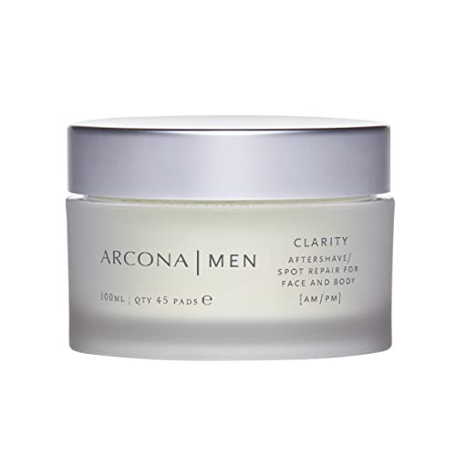 ARCONA Clarity Aftershave Pads – Lactic Acid, Witch Hazel, Methol, Aloe + Grape Exfoliate, Fight Blemishes + Soothes Skin – 45 Pads.