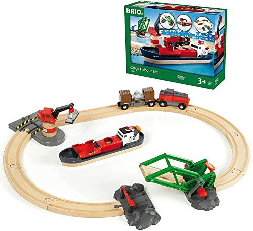 BRIO World – 33061 Cargo Harbor Set | 16 Piece Toy Train with Accessories and Wooden Tracks for Kids Ages 3 and Up