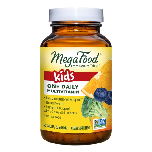 MegaFood Kids One Daily – Children’s Multivitamin for Nutritional Support with Vitamin B, C & D – Non-GMO, Gluten-Free, Vegetarian, and Made without Dairy & Soy – 60 Tabs