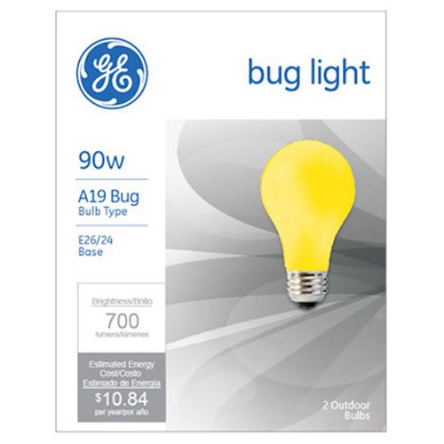 G E LIGHTING 61435 GE Bug Light Bulb, 90W, Yellow, 2-Pack