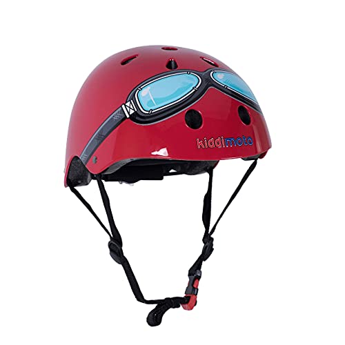 Kiddimoto Kids Patterned Helmet (Red – Goggles, Medium)