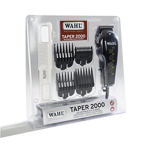 Wahl Professional – Taper 2000 Adjustable Cut, Corded Electric Hair Clipper with Black Blade Attachment Guards for Smooth Haircutting for Professional Barbers and Stylists – Model 8472-850