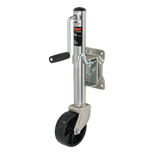 CURT 28112 Marine Boat Trailer Jack with 6-Inch Wheel, 1,200 lbs. 11 Inches Vertical Travel, CLEAR ZINC
