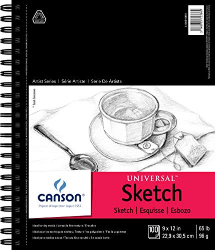 Canson 702-192 Universal Sketch Pad, Side Wire Bound, 9″ x 12″, White
