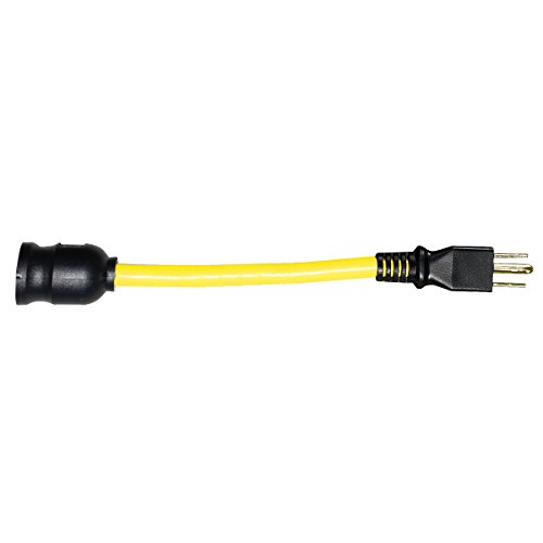 Voltec 04-0093N 12/3 STW U-Ground Plug to Locking Connector Adapter, 1-Foot, Blue with Yellow Stripe