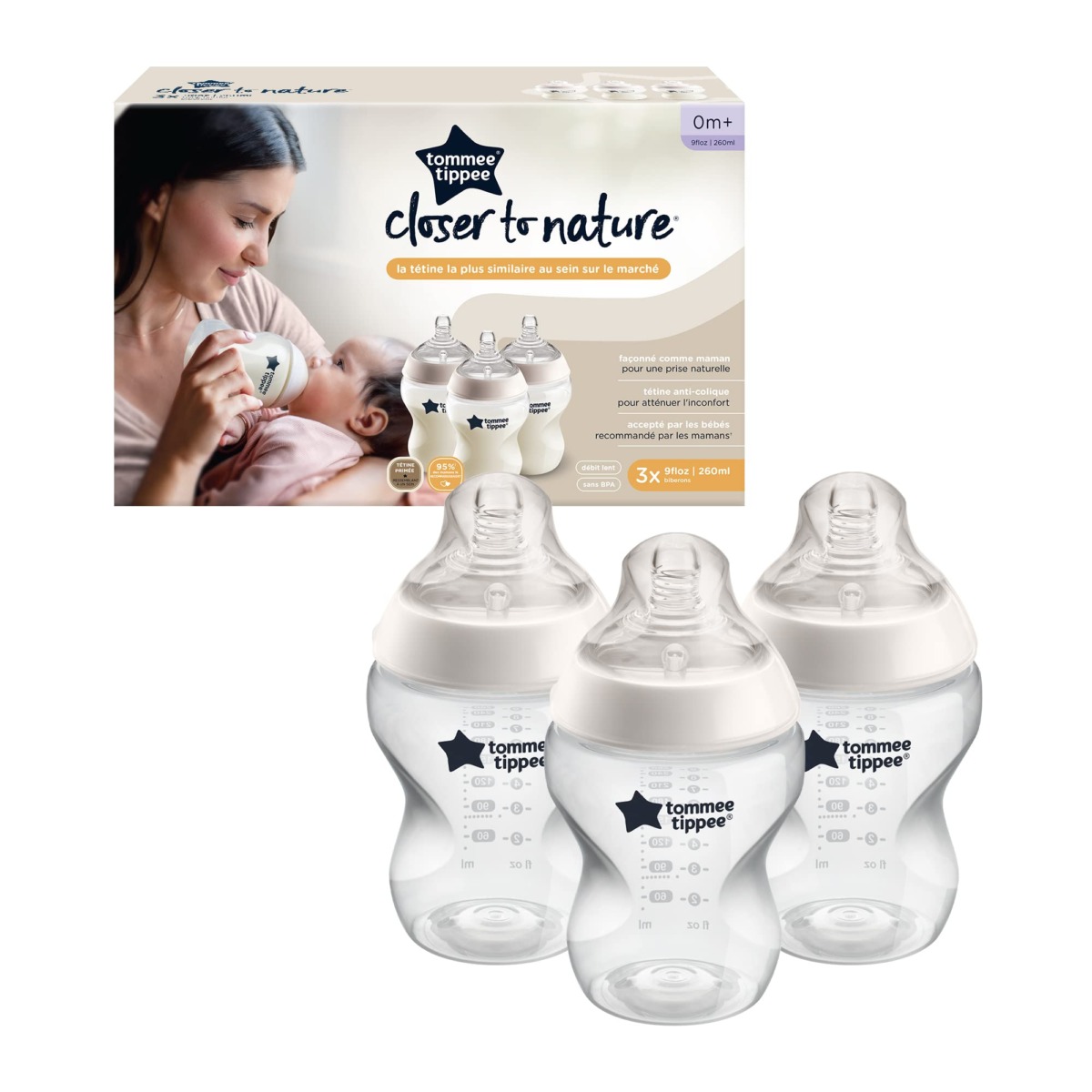 Tommee Tippee Closer to Nature Baby Bottles Slow Flow Breast-Like Nipple with Anti-Colic Valve (9oz, 3 Count) | The Storepaperoomates Retail Market - Fast Affordable Shopping