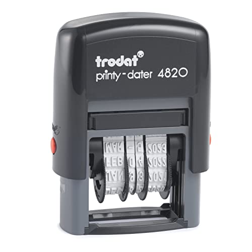 Trodat Date Stamp Printy 4820 Self Inking, Months in Letters, Imprint Black, 3/8” x 1-¼”