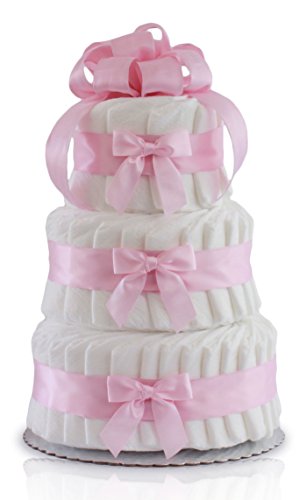 Classic Pastel Baby Shower Diaper Cake (3 Tier, Pink)
