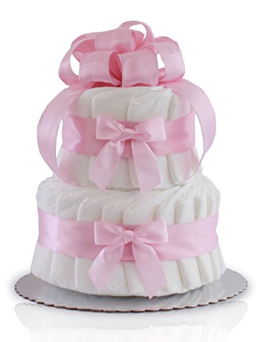 Classic Pastel Baby Shower Diaper Cake (2 Tier, Pink)