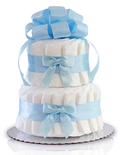 Classic Pastel Baby Shower Diaper Cake (2 Tier, Blue)