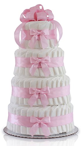 Classic Pastel Baby Shower Diaper Cake (4 Tier, Pink)…