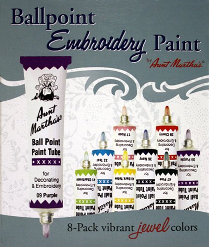 Aunt Martha’s Ballpoint 8-Pack Embroidery Paint, Jewel Colors