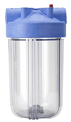Pentair Pentek 166219 Big Clear Filter Housing, 1″ NPT #10 Whole House Heavy Duty Water Filter Housing with Pressure Relief Button, 10-Inch, Blue/Clear