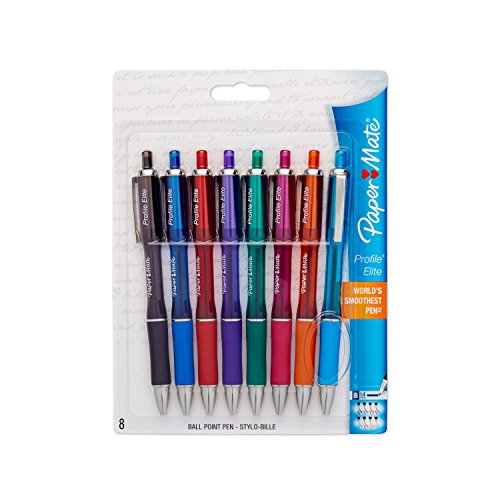 Paper Mate 1776385 Profile Elite Retractable Ballpoint Pens, Ultra Smooth Ink, Reliable and Fluid 1.4mm Bold Tip, Assorted Color, Pack of 8 Pens