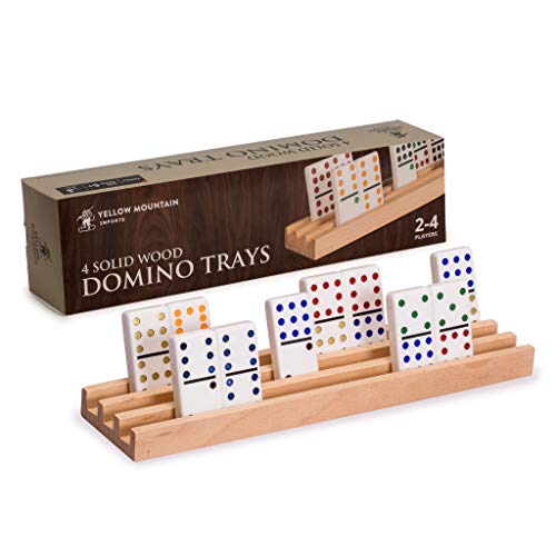 Yellow Mountain Imports Premium Beechwood Domino Racks/Trays (10-Inch) – Set of 4 – Tile Holders for Mexican Train, Chickenfoot and Other Domino Games