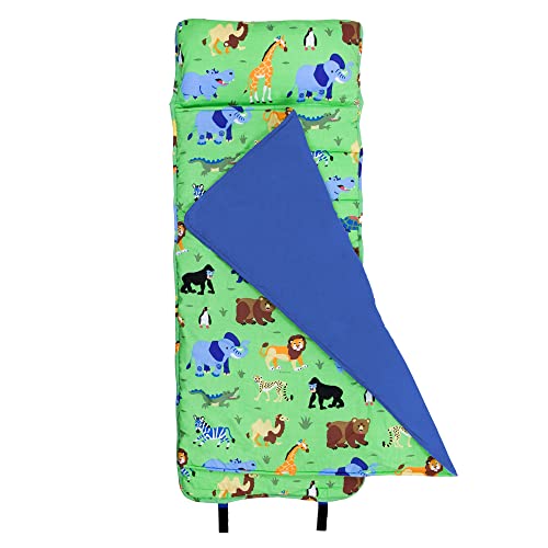 Wildkin Original Nap Mat with Reusable Pillow for Boys and Girls, Perfect for Elementary Sleeping Mat, Features Hook and Loop Fastener, Soft Cotton Blend Materials Nap Mat for Kids (Wild Animals)