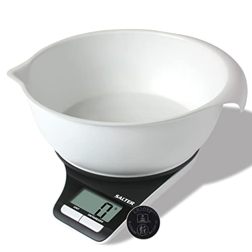 Salter 1089 BKWHDR Measuring Jug Electronic Kitchen Scale, Food/Baking Scale, Dishwasher Safe 1.25L Bowl, Easy Pour, Add & Weigh, Measures Liquids/Fluids, 5 Kg Capacity, Metric/Imperial, White/Black