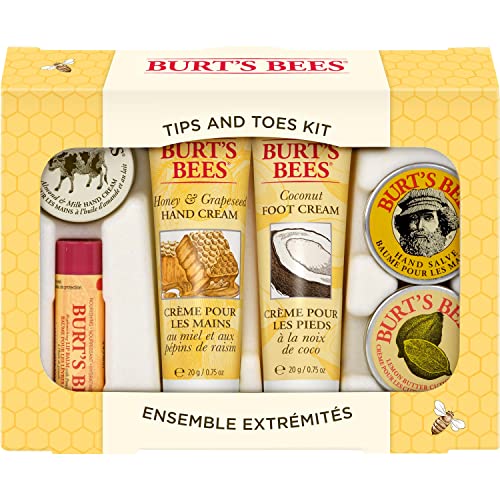 Burt’s Bees Easter Basket Stuffers Gifts, 6 Body Care Products, Tips and Toes Set – Moisturizing Lip Balm, 2 Hand Creams, Foot Cream, Cuticle Cream & Hand Salve