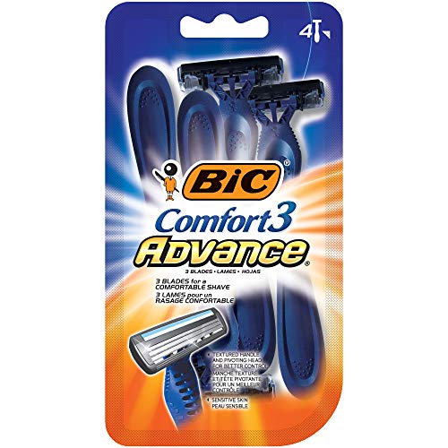 BIC Comfort 3 Advance Disposable Razors for Men for an Ultra-Soothing, Comfortable Shave, 4-count Packs of Disposable Razors With 3 Blades