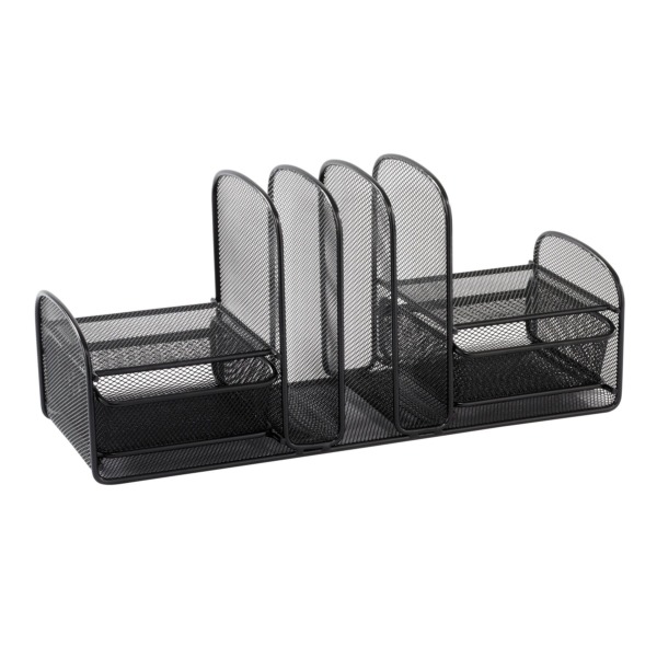 Safco 3263BL Onyx Mesh Desk Organizer with Three Vertical Sections/Two Baskets, Black, 7.8″ x 17″ x 6.8″
