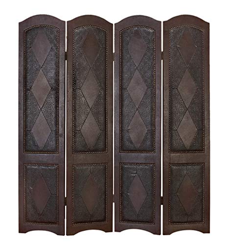 Deco 79 Wood Solid Room Divider Screen with Faux Leather Detailing, 64″ x 1″ x 71″, Brown