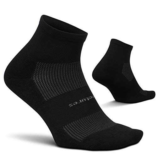 Feetures High Performance Cushion Quarter- Running Socks for Women & Men, Moisture Wicking- Large, Black