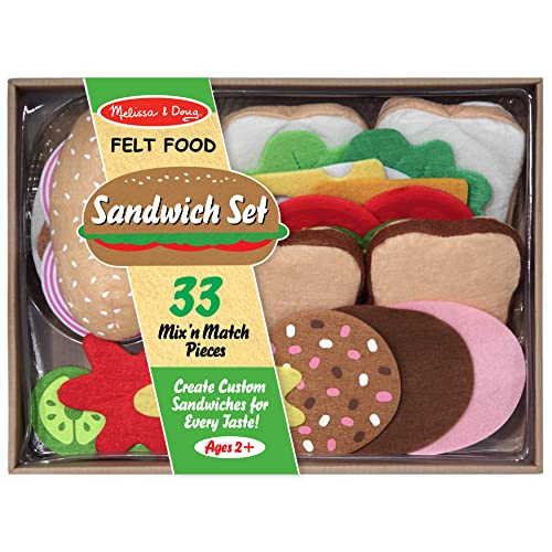 Melissa & Doug Felt Food Sandwich Play Food Set (33 pcs) – Felt Sandwich Play Set For Kids Kitchen, Pretend Play Sandwich, Felt Sandwich Toy For Toddlers Kids Ages 2+