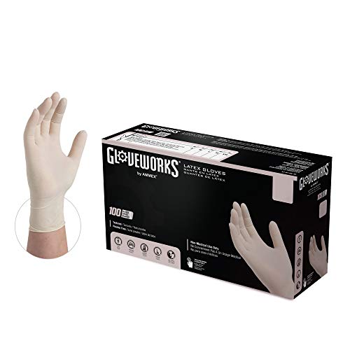 GLOVEWORKS Industrial Ivory Latex Gloves, Box of 100, 4 Mil, Size Large, Powder Free, Textured, Disposable, TLF46100-BX