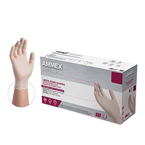 AMMEX White Latex Disposable Exam Gloves, 4 Mil, Powder-Free, Food-Safe, Lightly-Textured, Non-Sterile, Large, Box of 100