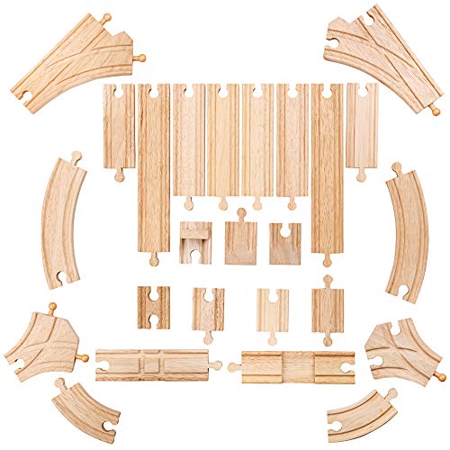 Bigjigs Rail Low Level Train Track Expansion Pack – 25pc Wooden Train Track for Train Sets, Quality Bigjigs Train Accessories, Compatible with Most Major Wooden Railway Brands