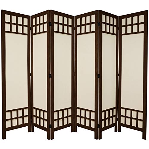 Oriental Furniture 5 1/2 ft. Tall Window Pane Fabric Room Divider – Burnt Brown – 6 Panel
