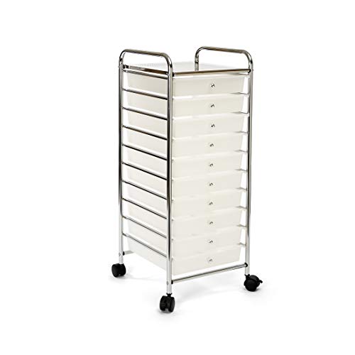 Seville Classics Large 10-Drawer Multipurpose Mobile Rolling Utility Storage Organizer Cart, Frost White