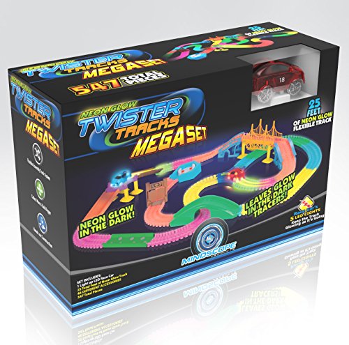 Mindscope Twister Tracks Mega Set Neon Glow in The Dark Flexible Track System with 547 Pieces Over 25 Feet of Track & Accessories