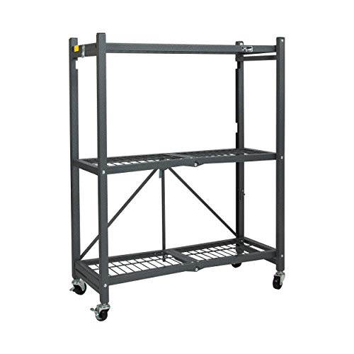 Origami 3 Shelf Foldable Storage Unit on 3″ Caster Wheels, Unfolds in 5 Seconds, Holds up to 750 Pounds, Metal Organizer Wire Rack, 29″ x 13″ x 38″, Heavy-Duty – Pewter