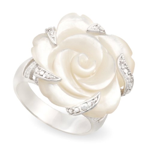 JanKuo Jewelry Carved Mother of Pearl Flower with CZ Cocktail Ring with Gift Box. (8)
