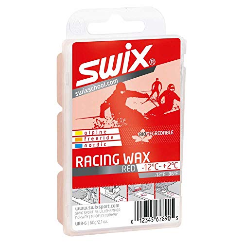 Swix Bio-Degradable Ski Snowboard Wax UR8-6 Mid Temp, Red, 60 Grams