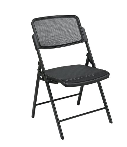 Office Star Deluxe Breathable ProGrid Seat and Back Folding Chair 2-Pack, Black Finish Frame