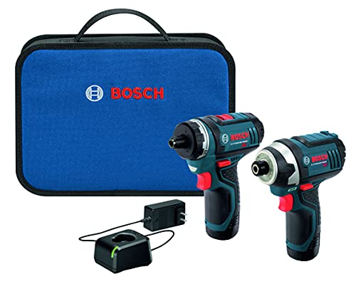 BOSCH CLPK27-120 12V Max Cordless 2-Tool 1/4 in. Hex Drill/Driver and 1/4 in. Impact Driver Combo Kit with 2 Batteries, Charger and Case , Blue
